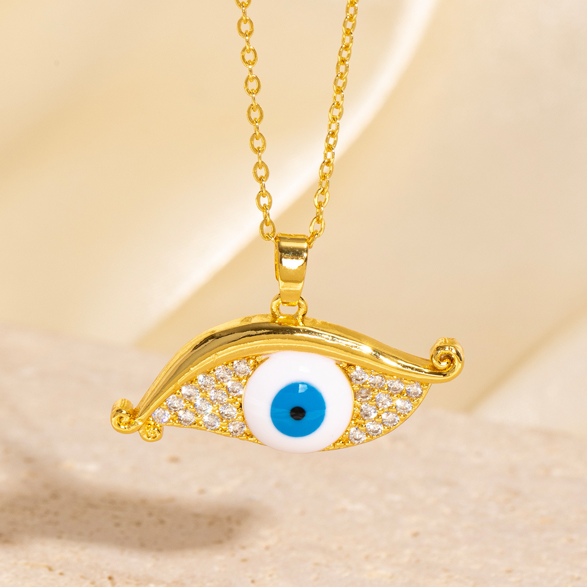 Gold - Hued Mystic Eye Pendant Necklace With Rainbow Gemstones And Sparkly Rhinestones Cute Daily & Glam Jewelry Gift For Her Fine & Fashionable Acces