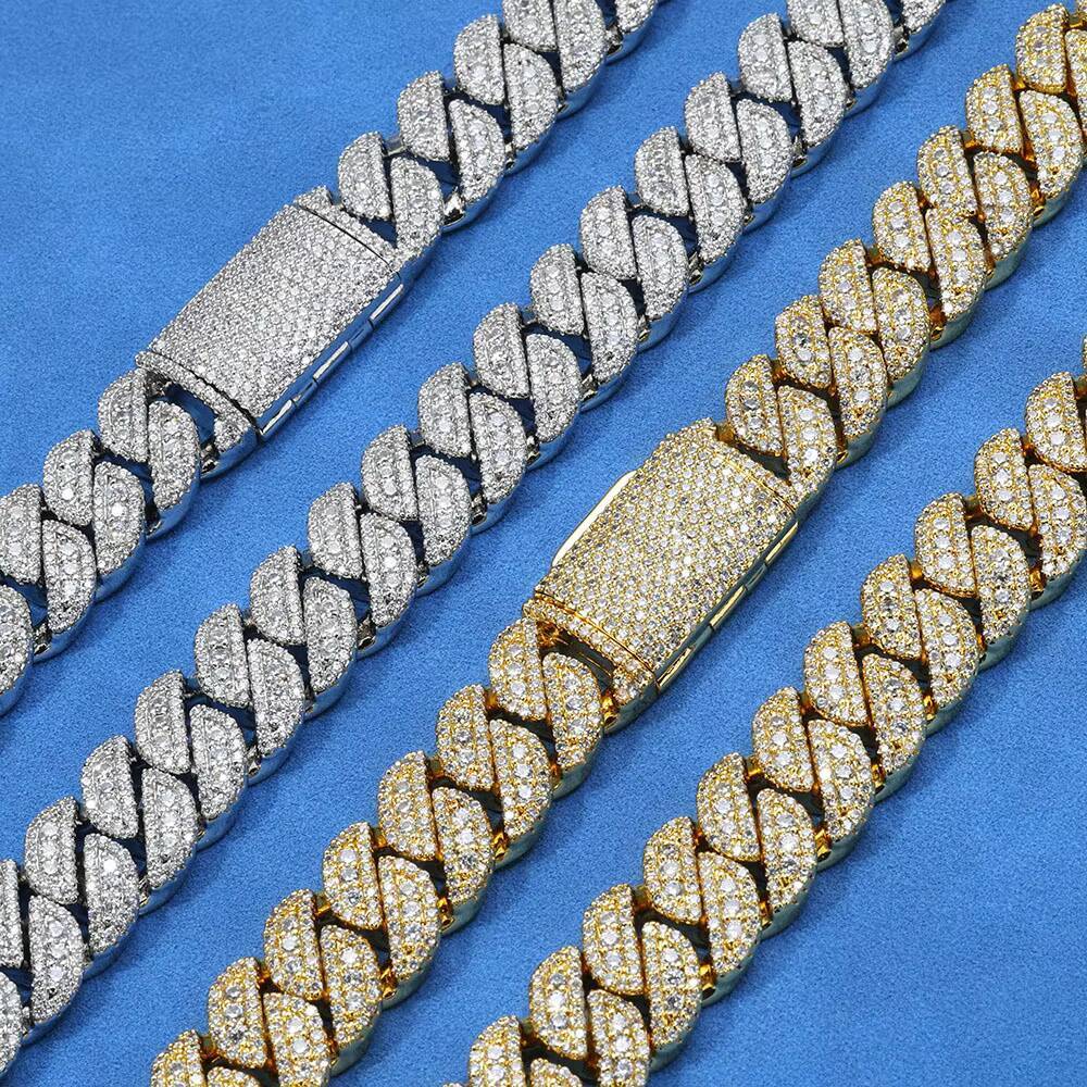 NUOYA 925 Silver Plated VVS Moissanite 14mm Miami Cuban Link Necklace Iced Out Luxury Hip Hop Fine Jewelry