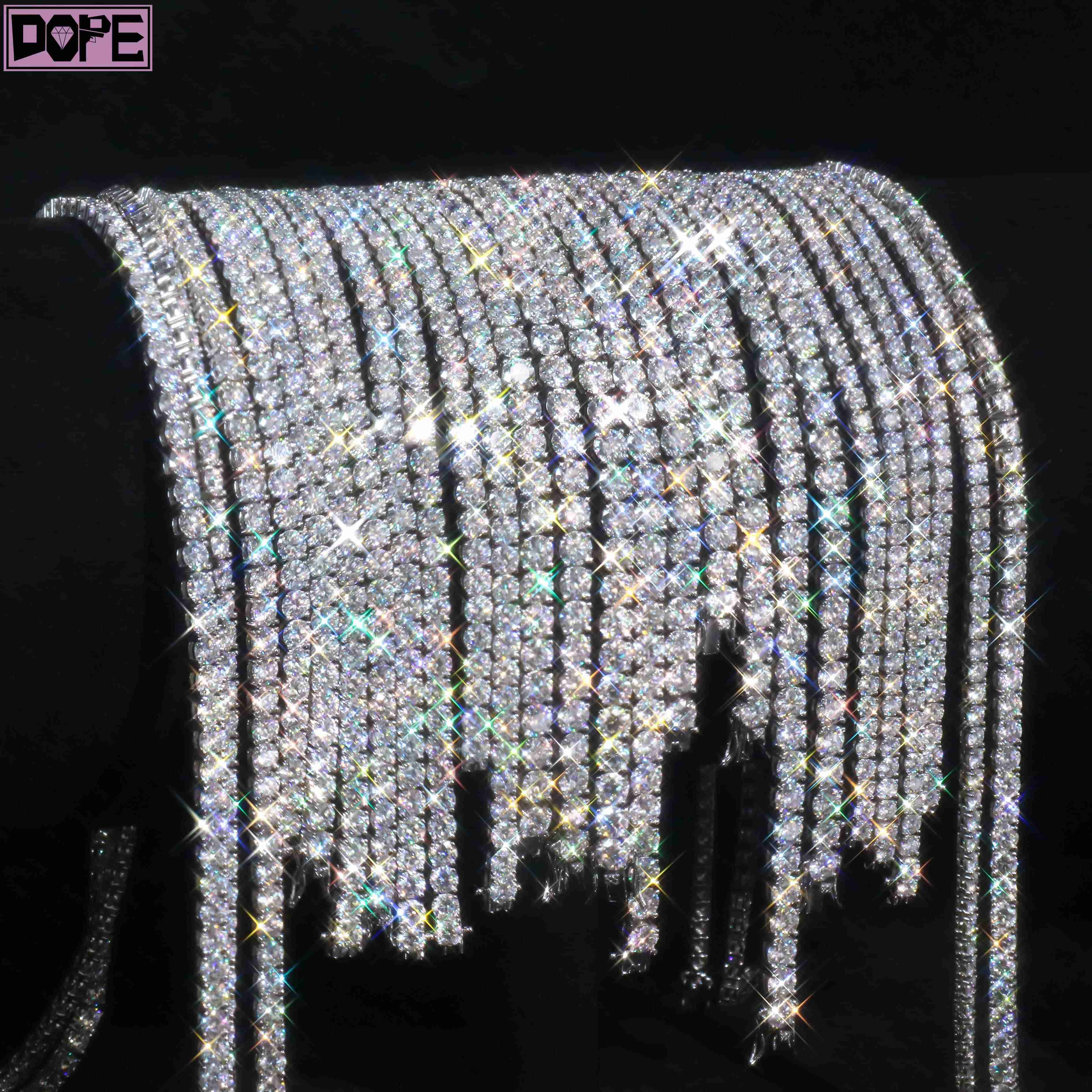USA trends 3mm Moissanite Chain 925 Silver Ice Out Women Men VVS Moissanite Hip Hop Tennis Chain
