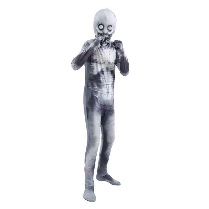 Halloween Grim Reaper Skeleton Role Play Costume Printed Horror Mask Play Zipper Jumpsuit Kids Party Stage Performance Costume L250918