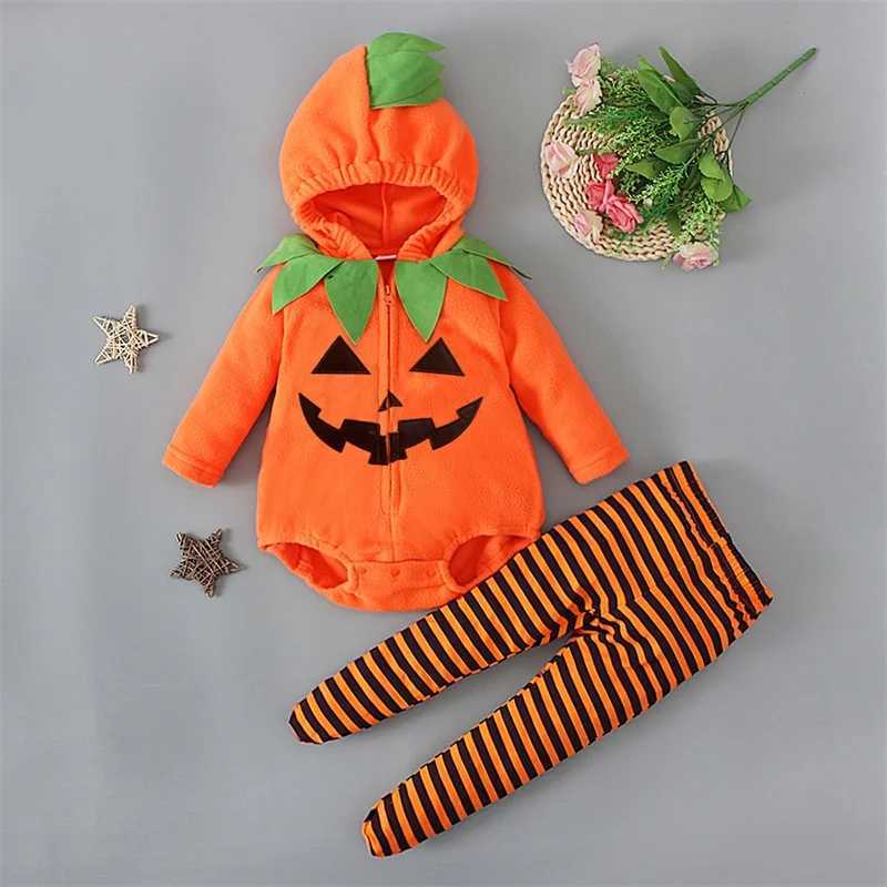 Infant Pumpkin Costume for Baby Boy and Girls Pumpkin Hooded Jumpsuits Stripe Leggings Halloween Cosplay Costume L250918