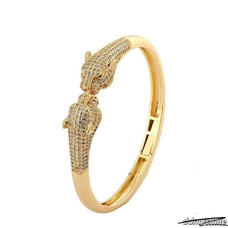 Leopard Print Open Cuff Bracelet - Gold Plated Hip Hop Bangle With Zircon Stones | Animal Jewelry For Women & Men ddmysmile