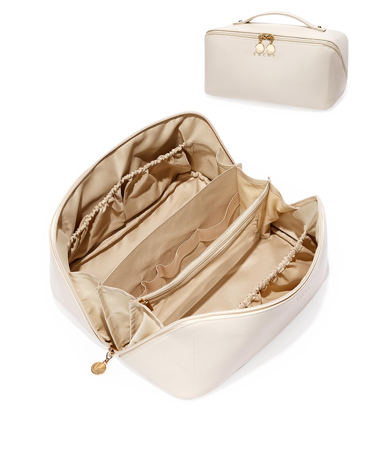 Spacious Waterproof Cosmetic Bag Flat Lay Design Cute Printed Women Travel Makeup Toiletry Bag