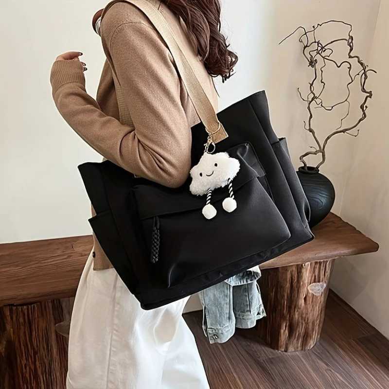 Womens Bags Large Capacity Japanese Style Tote Bag Multi Compartment Zipper Closure Cute Plush Fixed Strap Casual EleganceXJ250918