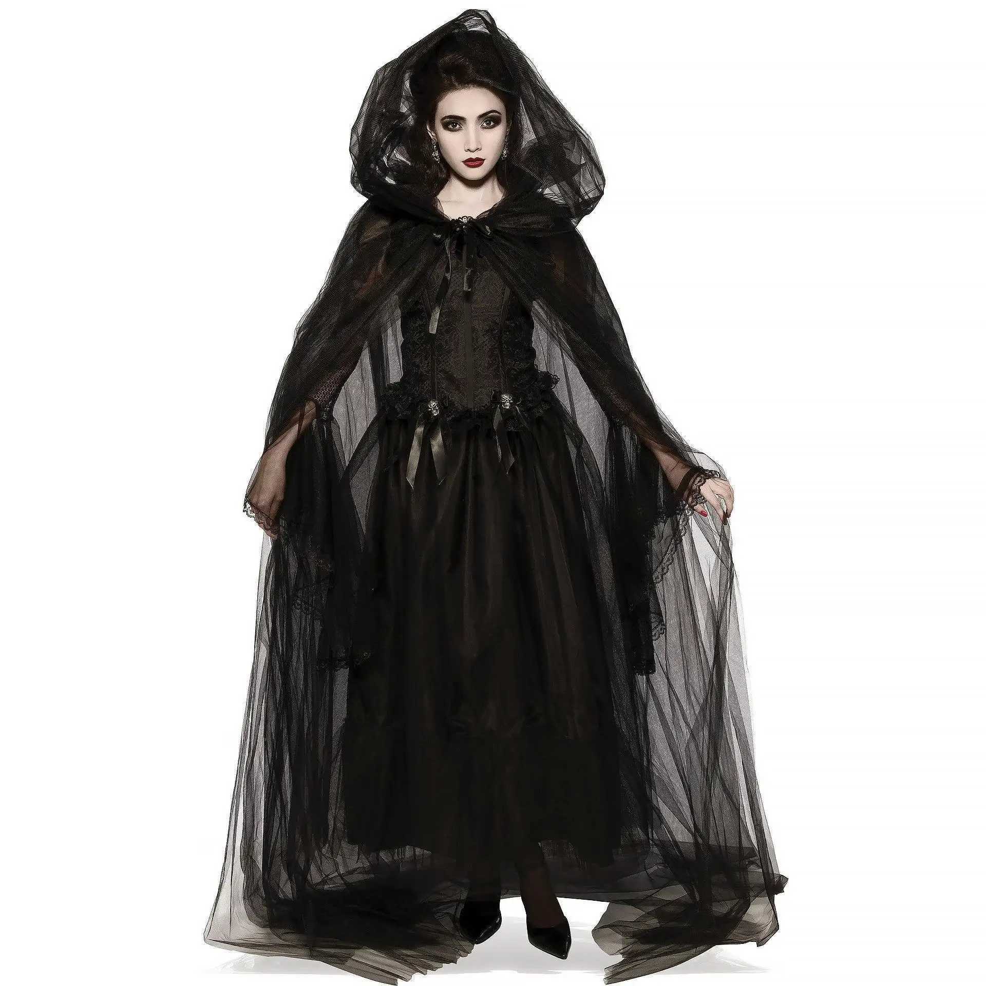 Halloween Costume Ghost Bride Witch High Quty Vampire Game Soft Costume Horror Demon Costume Black Gauze Dress L250918