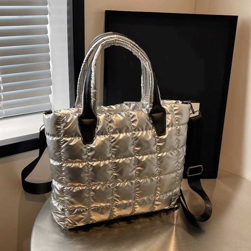 New Women Puffy Tote Bag PU Patent Leather Quilted Big Size Student Laptop Crossbody Bag Ladies Reusable Shopping Shoulder Bag Z250915