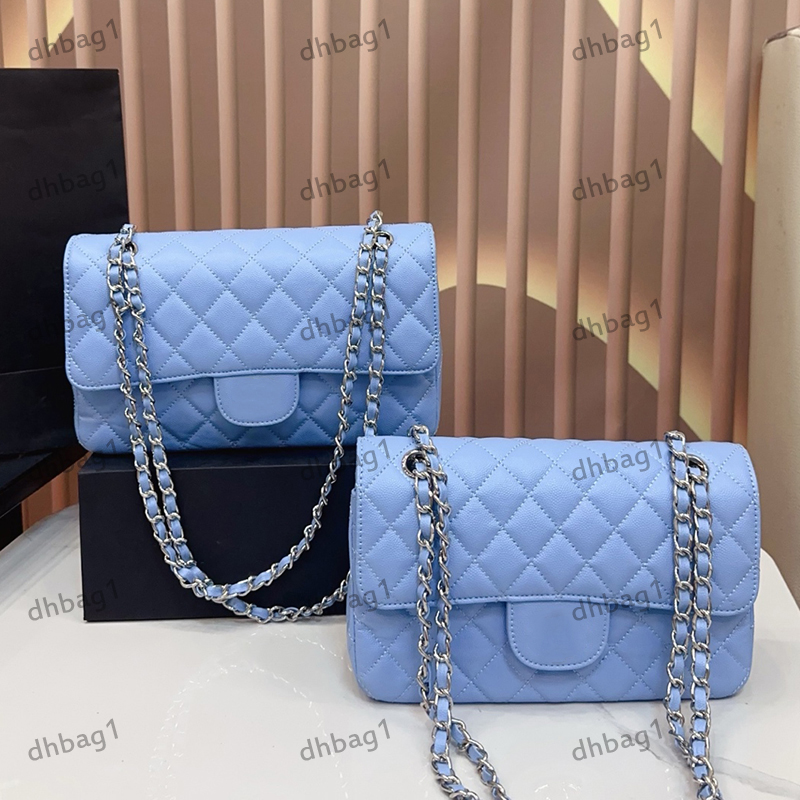Ladies Chain Bag Fashion Womens Shoulder Sacoche Genuine Leather Checkered Pattern Silver Hardware Matelasse Chain Luxury Handbag Crossbody Waller 23/25Cm