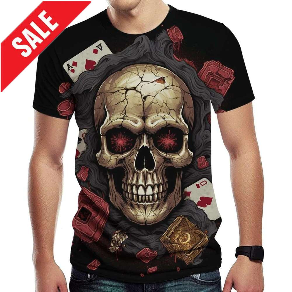 Halloween Mens T shirt Poker Skull Print Shirt Summer Fashion Short Sleeve T-Shirt shirts tshirt graphic tee Casual tops summer clothes Short sleeve 2
