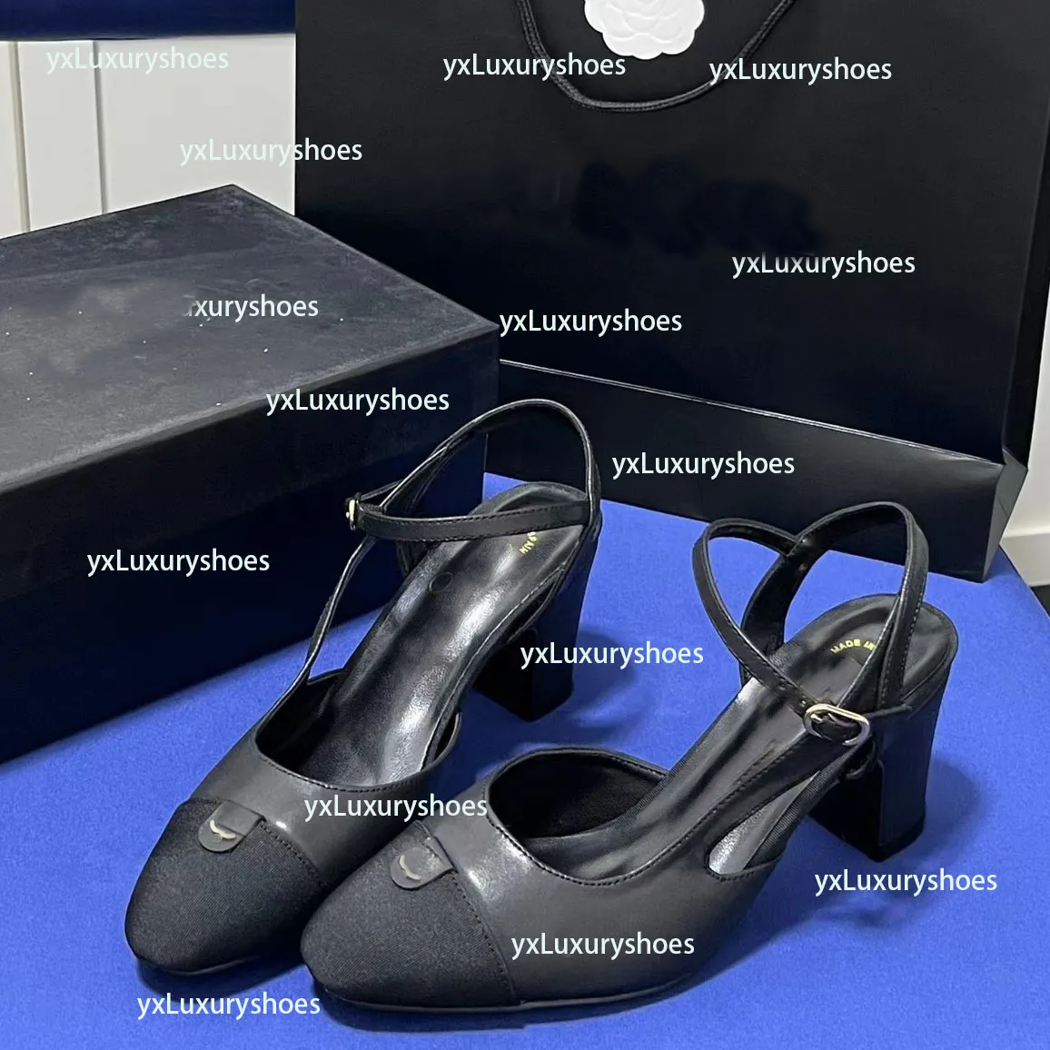 2024 Designer Paris new women's white CC low heel boat shoes, women's black luxury chunky heels, women's dating shoes party dress shoes