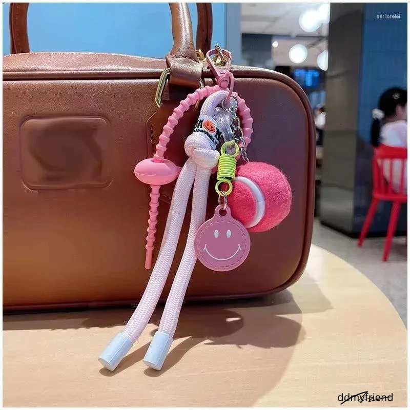 Keychains Decorative Colorful Smiling Tennis Car Keychain Creative Backpack Pendant Female Gift Nylon Rope Decoration ddmyfriend