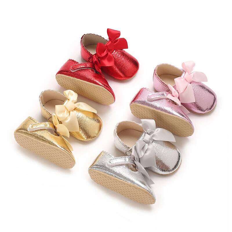 4-color Baby Girl Fashion Solid Color Princess Comfortable Soft Sole Non-Slip Toddler Shoes Cute Bow Baptism First Walker