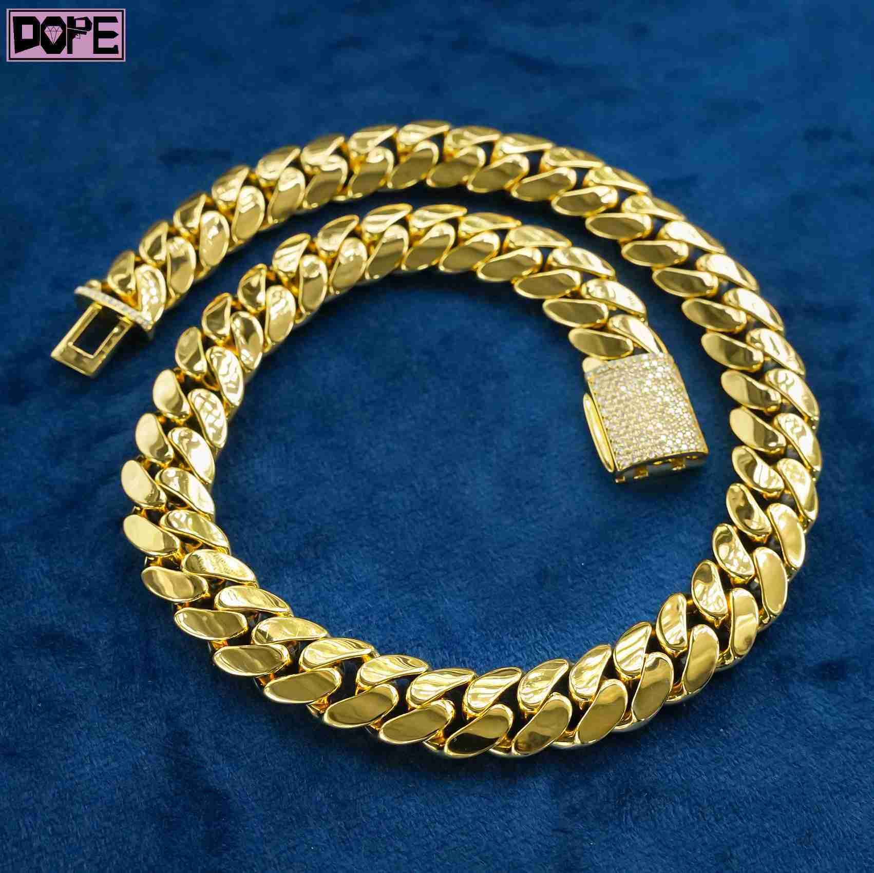Hip Hop 15mm Gold Plated Cuban Chain Necklace Customized Trend Lock 925 Sterling Silver Miami Cuban Chain