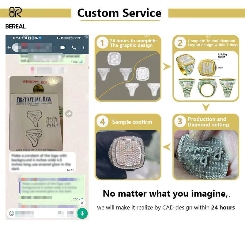 Custom Letter Vvs Iced Out Baguette Moissanite Pass Diamond Test 925 Silver 14K Gold Plated Hip Hop Ring Fine Jewelry Men