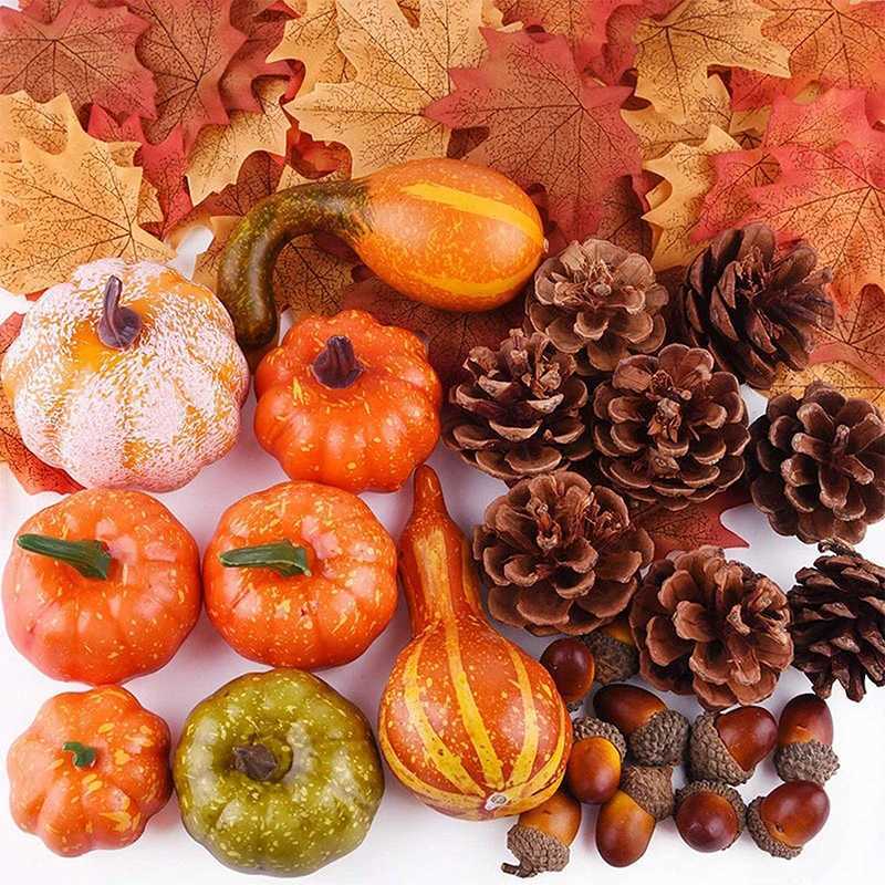50pcs Simulation Mini Pumpkins Maple Leaves Set Ornament Halloween Thanksgiving Day Home Cabinets Decoration Party DIY Supplies C250919