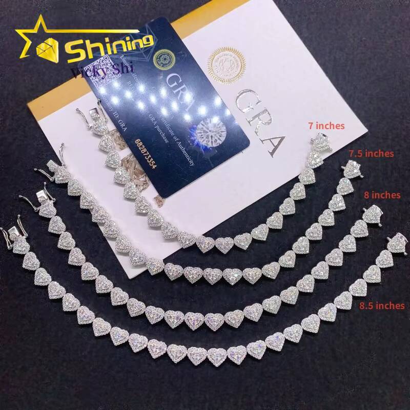 Hot Sale Heart Shape Iced Out Hip Hop Necklace 925 Solid Silver Gold Plated Vvs Moissanite Cuban Link Chain Necklace
