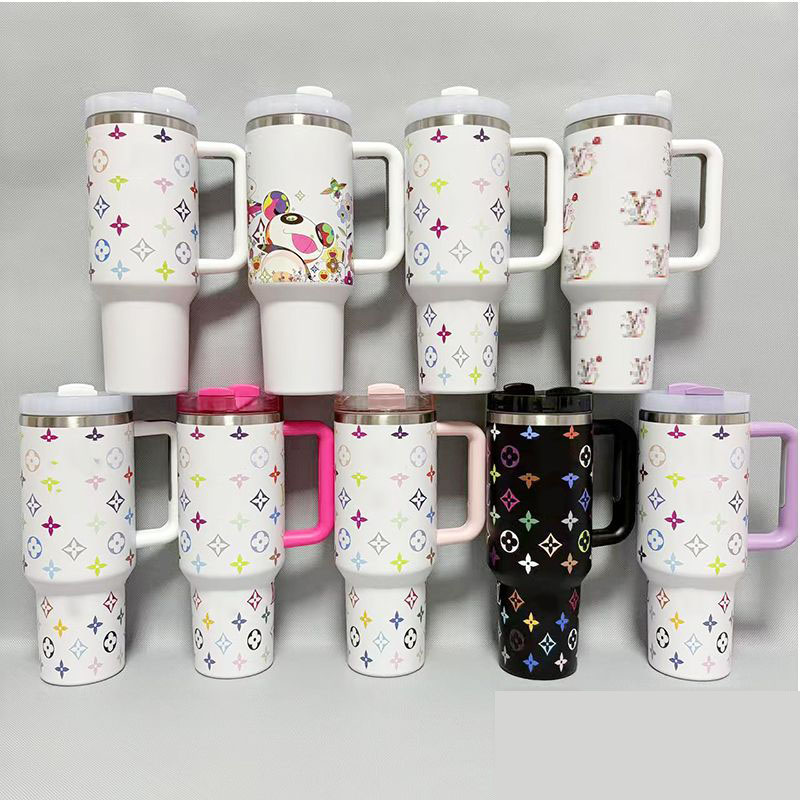 40oz Water Bottle Car Cup With Handle Stainless Steel Travel Tumbler With Lid and Straw Coffee Mug for Outdoor Camping Cup 36 colors available