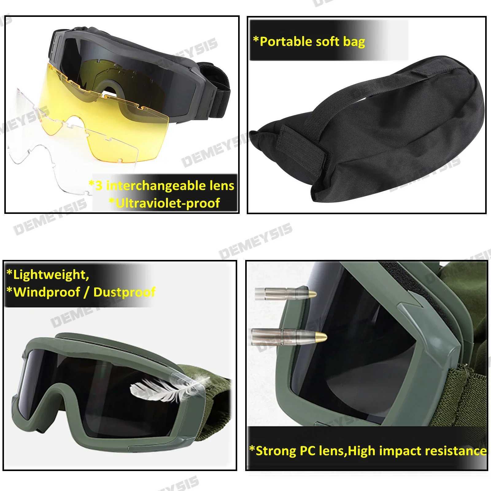 Airsoft Tactical Goggles Shooting Glasses Motorcycle Windproof Paintball CS Wargame Hiking 3 Lens Black Tan Green J250919
