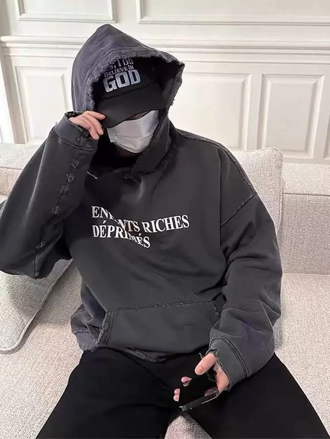 Men's Plus Size Hoodies Men Women Wine Red Vintage Damaged Hole Hoodie Best Quality Oversized Classic Pullovers Hooded