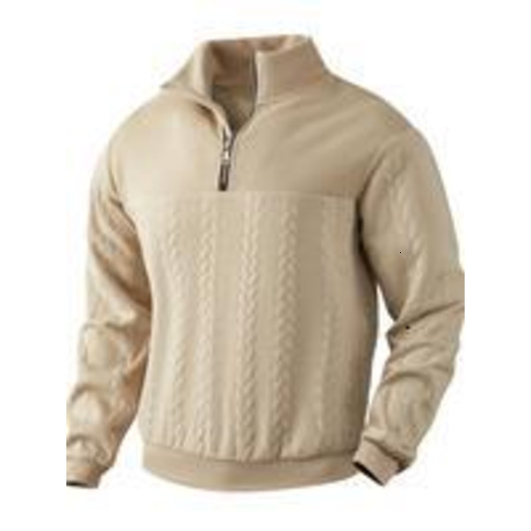 Solid Jacquard Half Zip Up Sweatshirt, Loose Casual Long Sleeve Collared Pullover Fall & Winter, Men's Clothes for Daily Wear