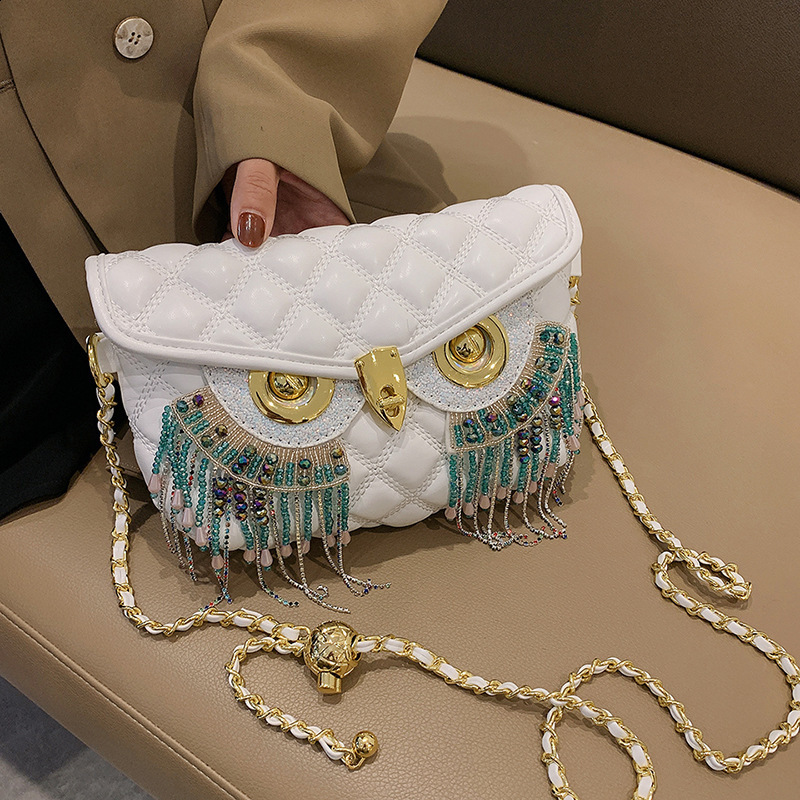 Evening Bags Owl Tassel Diamond Chain Bag Women's Check Shoulder Fashion Crossbody bags 230908
