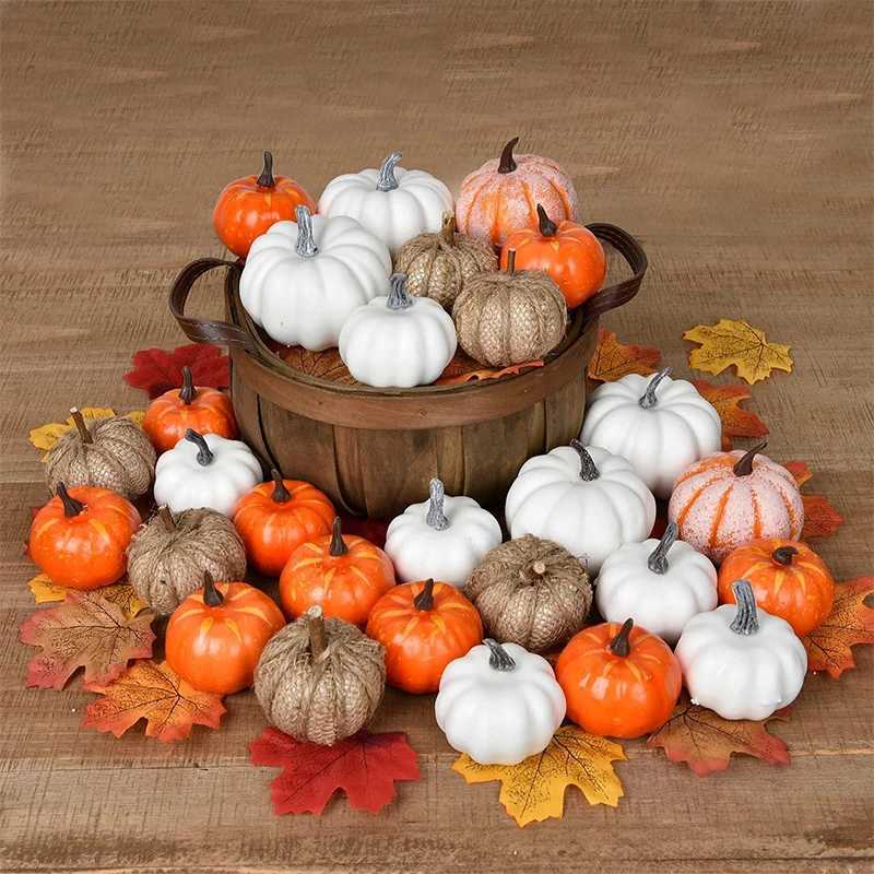 10CM 12Pcs Artificial Mini Foam Pumpkin Decoration Autumn Pumpkin Maple leaf DIY Craft Home Room Halloween Thanksgiving Decor C250919
