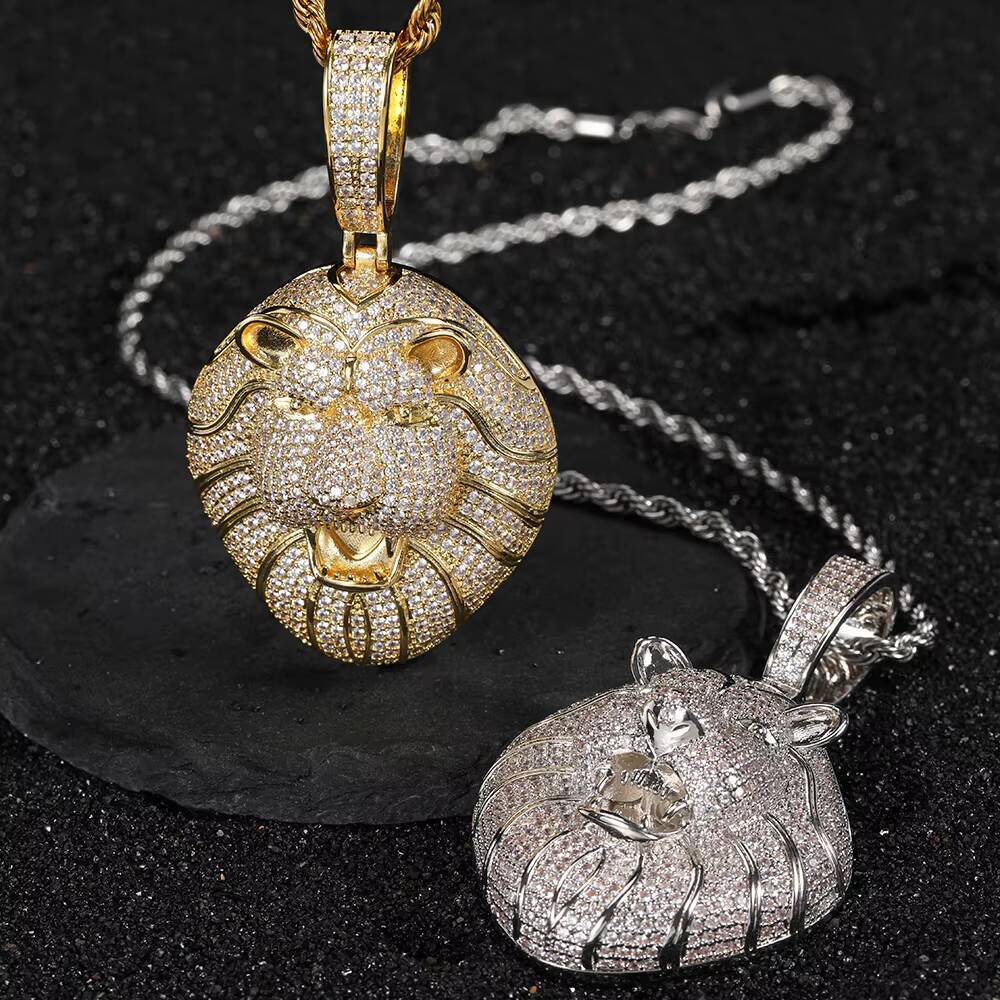 NUOYA Iced Out Lion Pendant Necklace Big Hip Hop Bling Gold Plated Moissanite Customizable Wholesale Mens Jewelry Gift