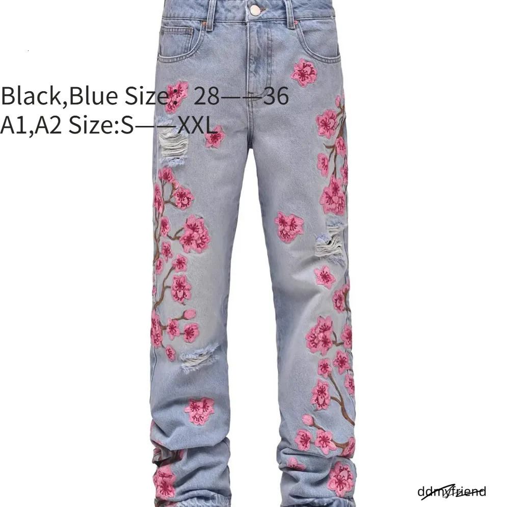 Men's Jeans Men Fashion Denim Pants Floral Embroidery Ripped With Pockets Casual Trousers Vintage Streetwear ddmyfriend
