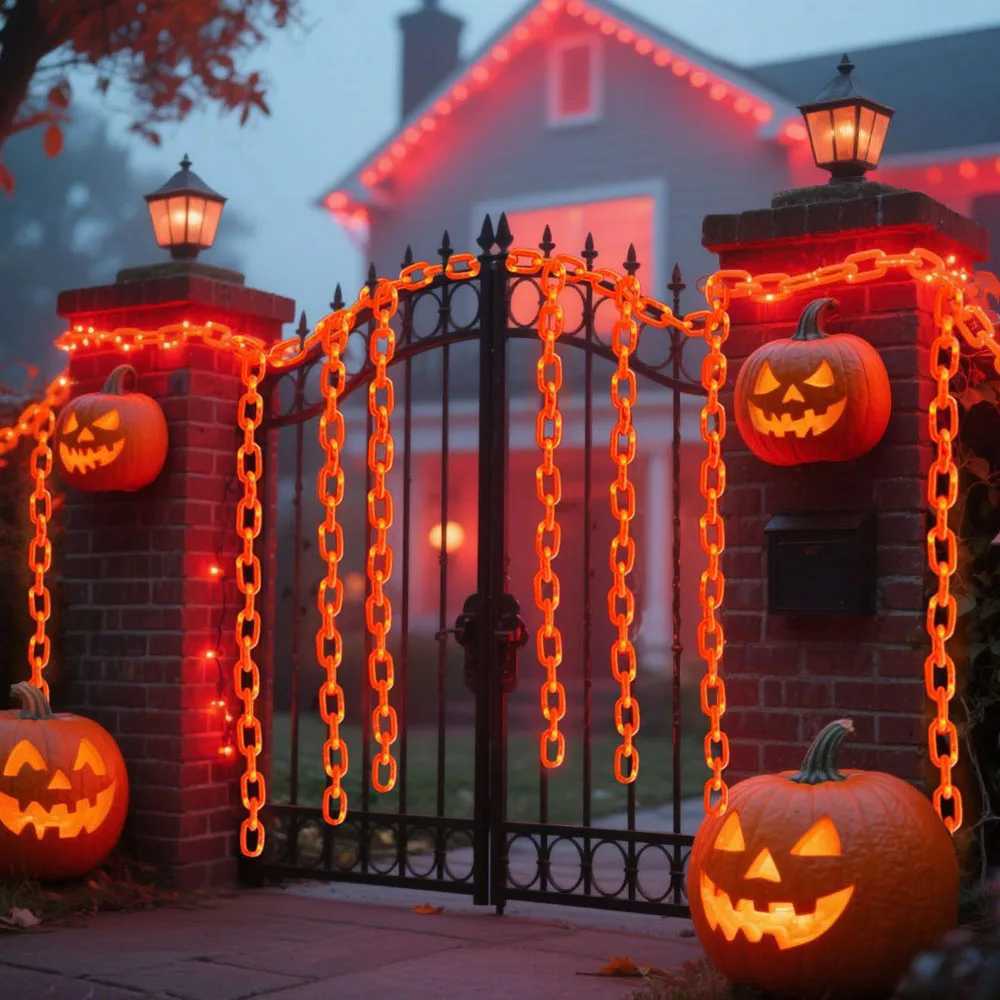 23M Halloween Plastic Chain Lights Props Chains with 8 Lighting Modes String Lights for Skeleton Dog Spooky Outdoor Decorations C250919