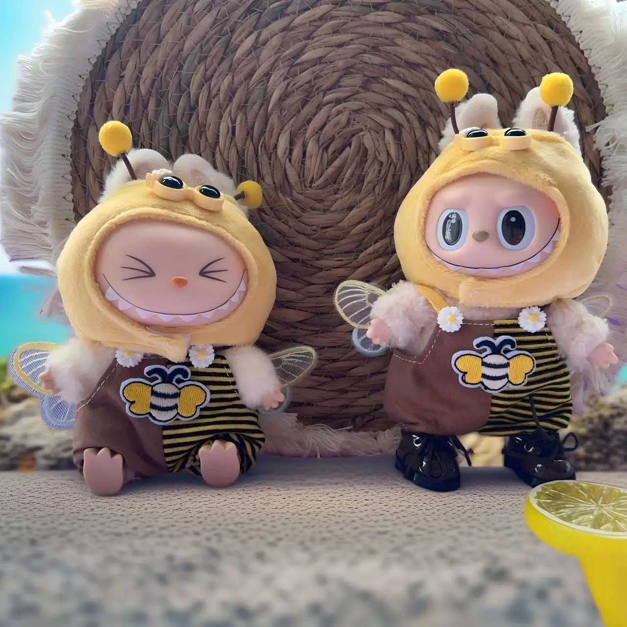 Cute Mini Plush bee DollS Clothes Outfit Only Clothing Accessories For 17cm Labubu Dolls Sweater Hoodie Clothing DIY Kids Gifts C250919