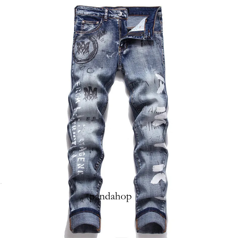 Jeans 2025 Amira New Designer Jeans For Mens Flared Baggy Purples Jeans With Holes Straight Leg Zipper Hip Hop Bikers Motorcycle Skinny Fit Slim Jeans E12
