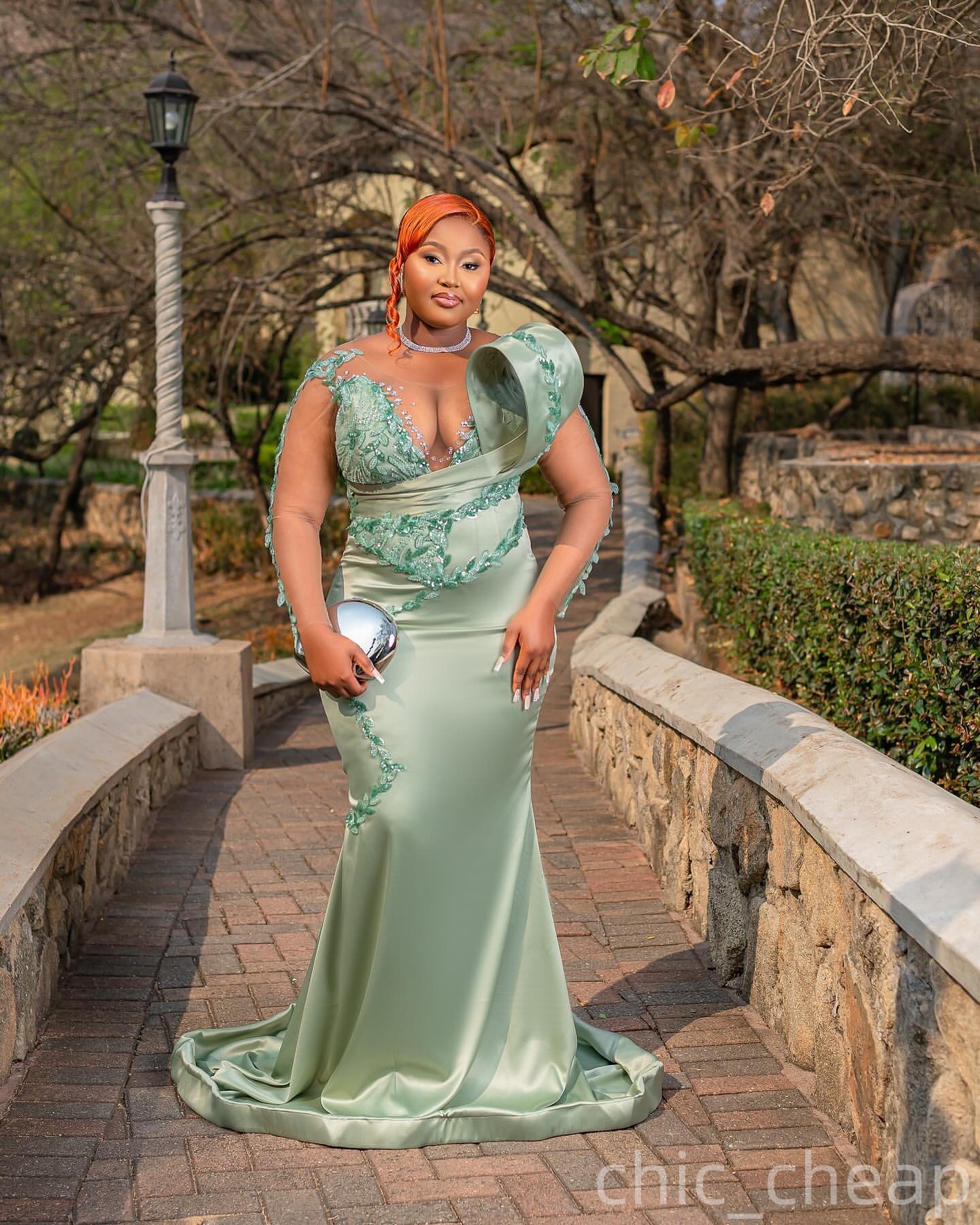 Mermaid Sage Prom Dresses 2025 Lace Crystals Satin Sheer Neck Vintage Evening Formal Party Second Birthday Engagement Gowns Plus Size Dress For Specia
