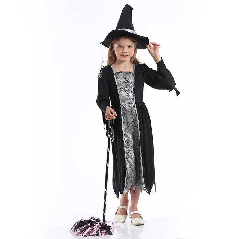 children performance black Witch Cosplay pretty Dress Costume Magic Suit Halloween with hat L250918