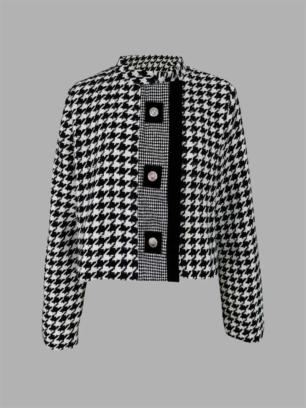 Womens Houndstooth Outerwears Jacket Stand Collar Long Sleeves Autumn Winter Fall Clothes 2024 Women Classics Coat Z250918