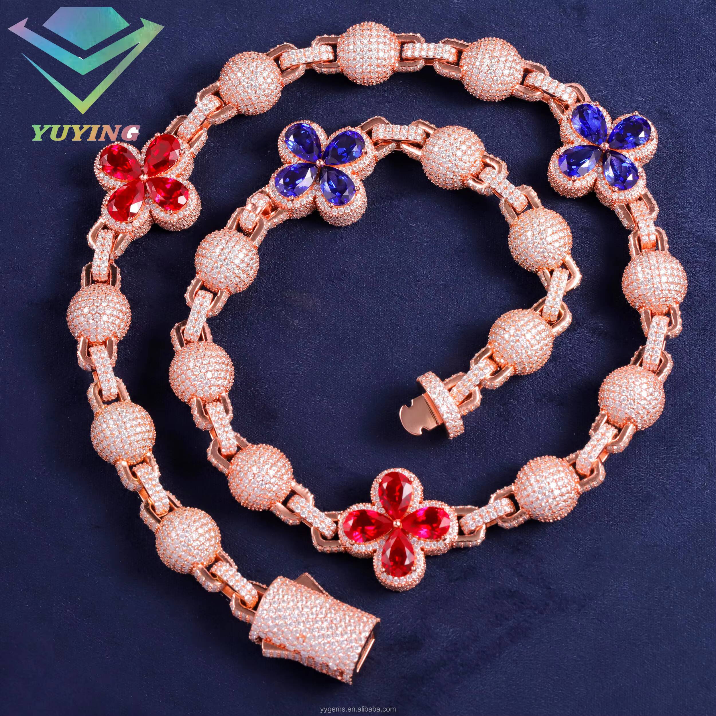 Clover Shape with Ball Chain Cuban Link Chain Solid Silver with VVS Moissanite Diamond Necklace for Mens Hiphop Jewelry