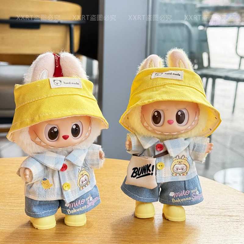 Labubu Doll Clothes First Second and Third Generation Labubu Clothing Front HighEnergy 30 Trendy Summer Fisherman Hat Shirt Set with Accessories C2509