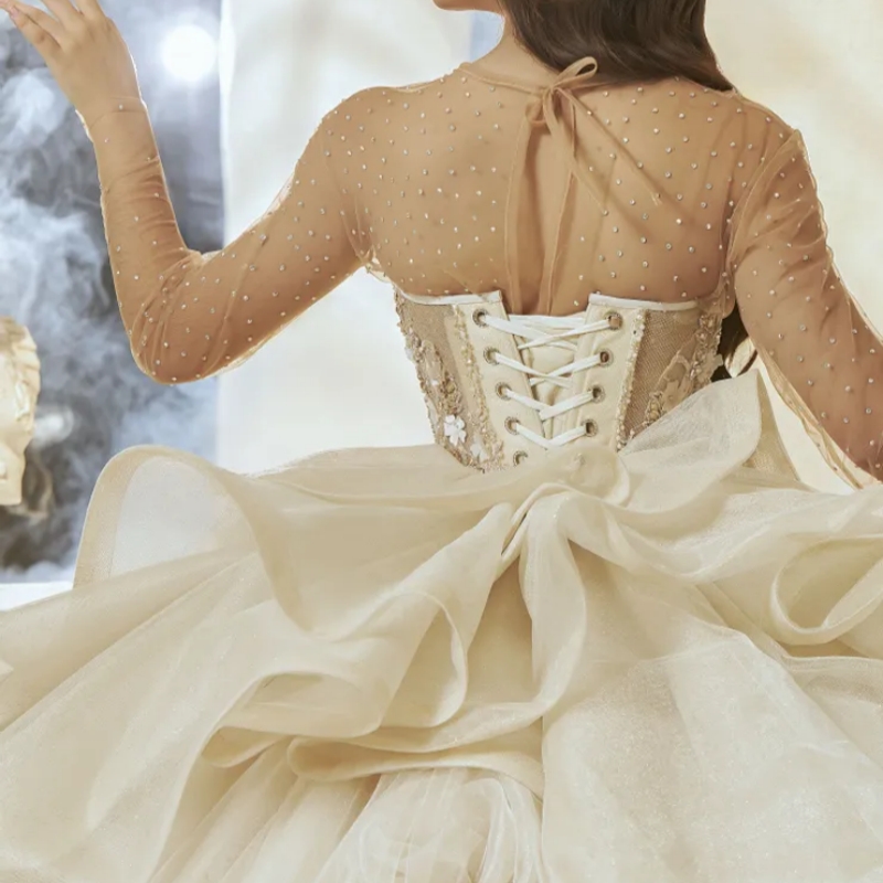 Ivory Shiny Quinceanera Dresses Off The Shoulder Applique Flower Beads Tull Party Birthday Sweet 16 Dress Vestidos De 15 Anos