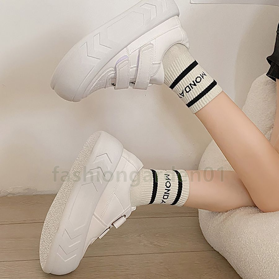 New womens trainers Breathable running shoes Hook & Loop black white blue Durable Non-slip Chunky sole casual sneakers size 35-40