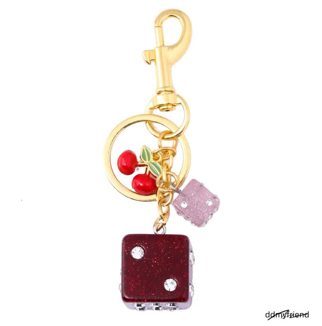 Fashion Red Dice Resin Dia Studded Keychain Student Ladies Jewelry Bag Gift Keyring Accessories Storage Pendant 250428 ddmyfriend