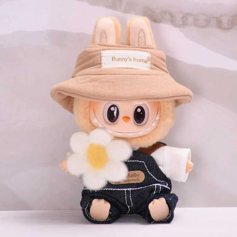 17cm Labubu Dolls Clothing Cute Mini Plush Dolls Clothes The Monster Outfit Accessories Spring Overalls Flower Hat FE01S C250919