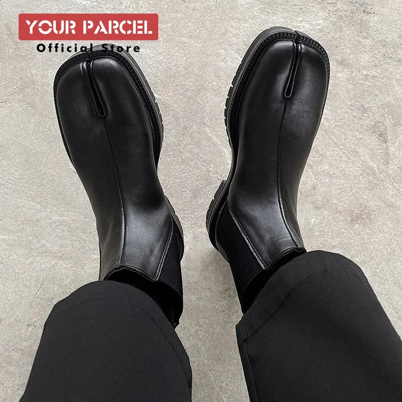 Split toe shoes for mens Chelsea boots square toe high top leather boots horseshoe shoes thick heels for womens thick soled sh 250918