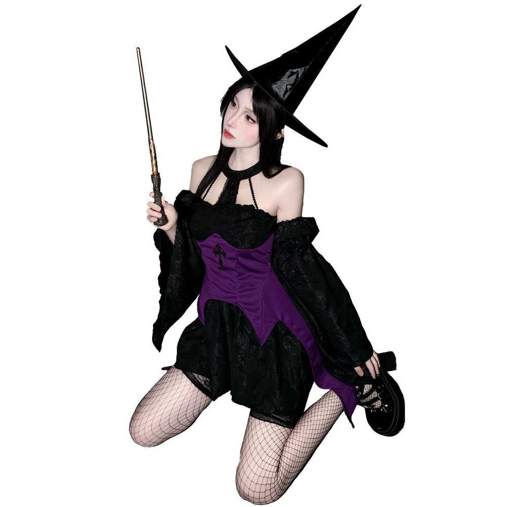Halloween costume magic witch outfit dark gothic cross cosplay witch roleplaying dress L250918