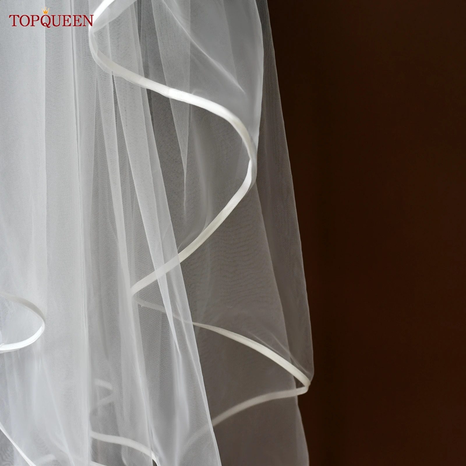TOPQUEEN V302 Ribbon Wave Edge Wedding Veil Bridal Veil Wedding Short Single Layer Elegant Rochii With Comb Customizable 250918