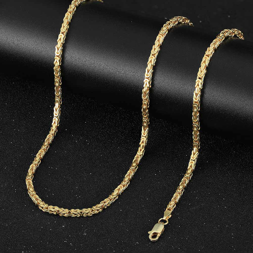 RINNTIN SC79 Classic Mens 18K Gold Plated Byzantine Chain Necklaces New Arrival 925 Sterling Silver 25mm Chain Necklace for Men