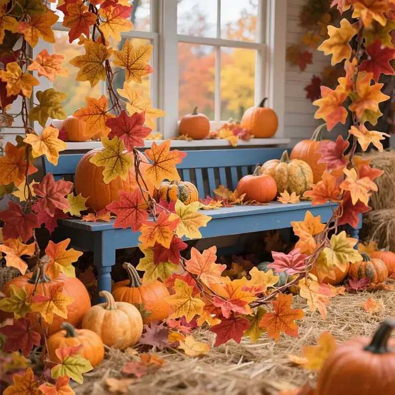 Artificial Maple Leaf Fall Maple Garland Fall Leave Vine for Home Room Decor Garden Wedding Party Halloween Christmas Decoration C250919