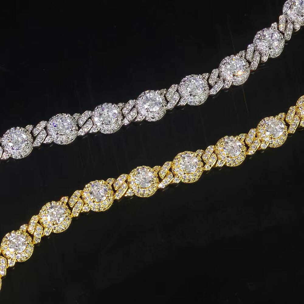 NUOYA 75mm Iced Out Moissanite Station Chain Necklace Silver Gold Plated Unisex Hip Hop Jewelry Luxury Jewelry