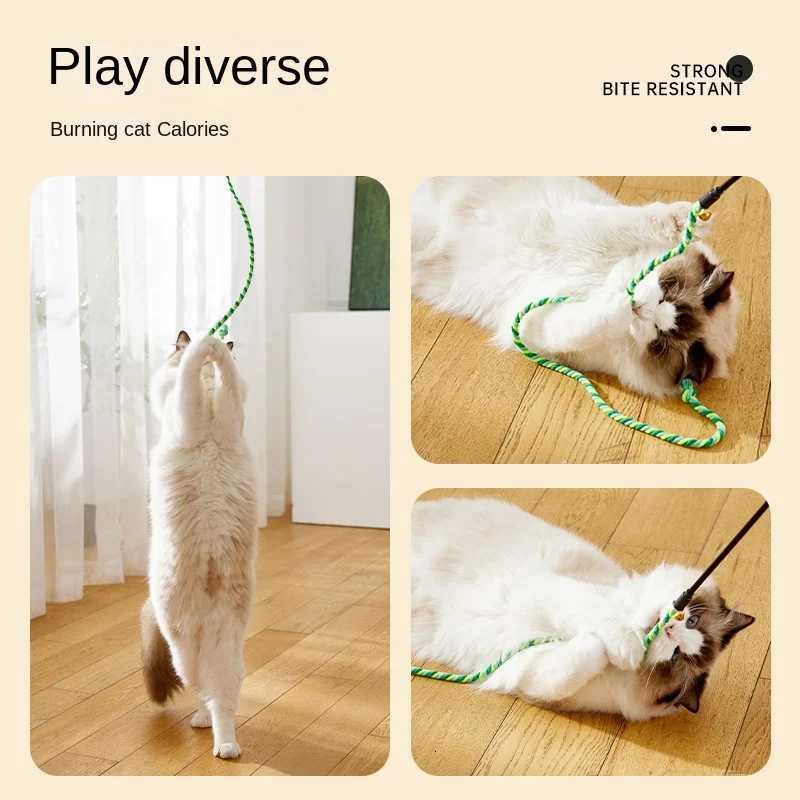 Simulation Feather Interactive Cat Toy Satin Ribbon Bell Cat Stick Toys Kitten Playing Teaser Wand Toy Cat Supplies Accessories X250918