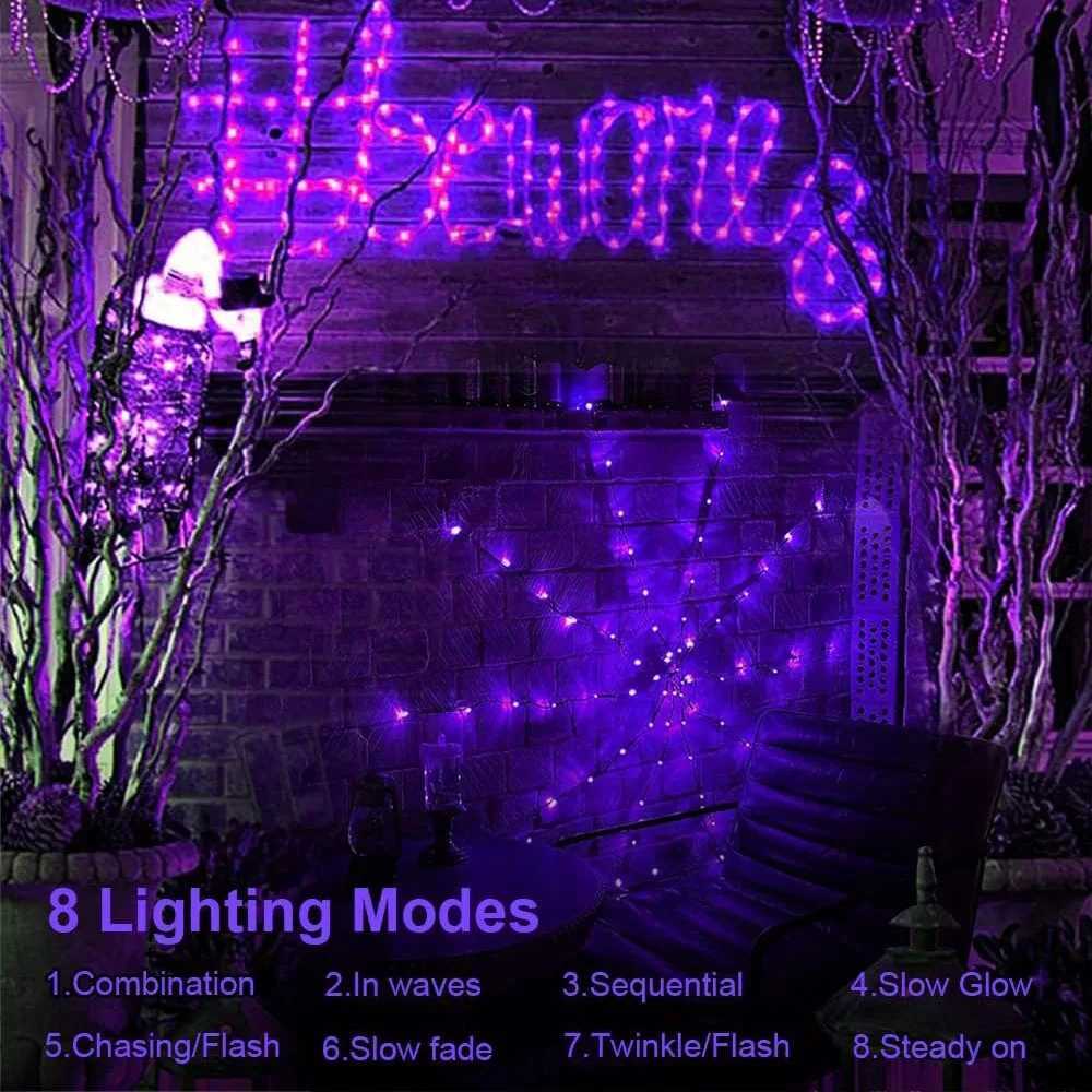 Halloween Spider Web Light Battery Powered LED String Lights with 8 Lamp Mode for Haunted House Halloween Home Window Wall Decor C250919