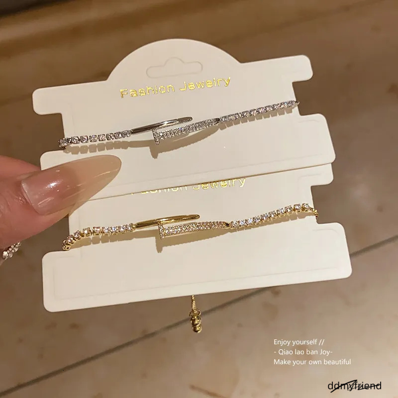 Gold Tone Cubic Zirconia Pave Bracelet With Adjustable Chain Stylish Minimalist Jewelry Gift For Her High Quality And Modern Accessory ddmyfriend