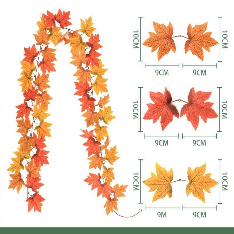 2M Fall Artificial Maple Leaf Garland Fake Fallen Leaves Autumn Decor Rattan Thanksgiving Wedding Atmosphere Autumn Decor C250919