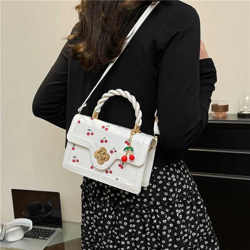 Sweet Crossbody Bag Fashion Cherry Print TopHandle Ladies Luxury Square Shoulder Bag Women High Quality Sling PurseXJ250918